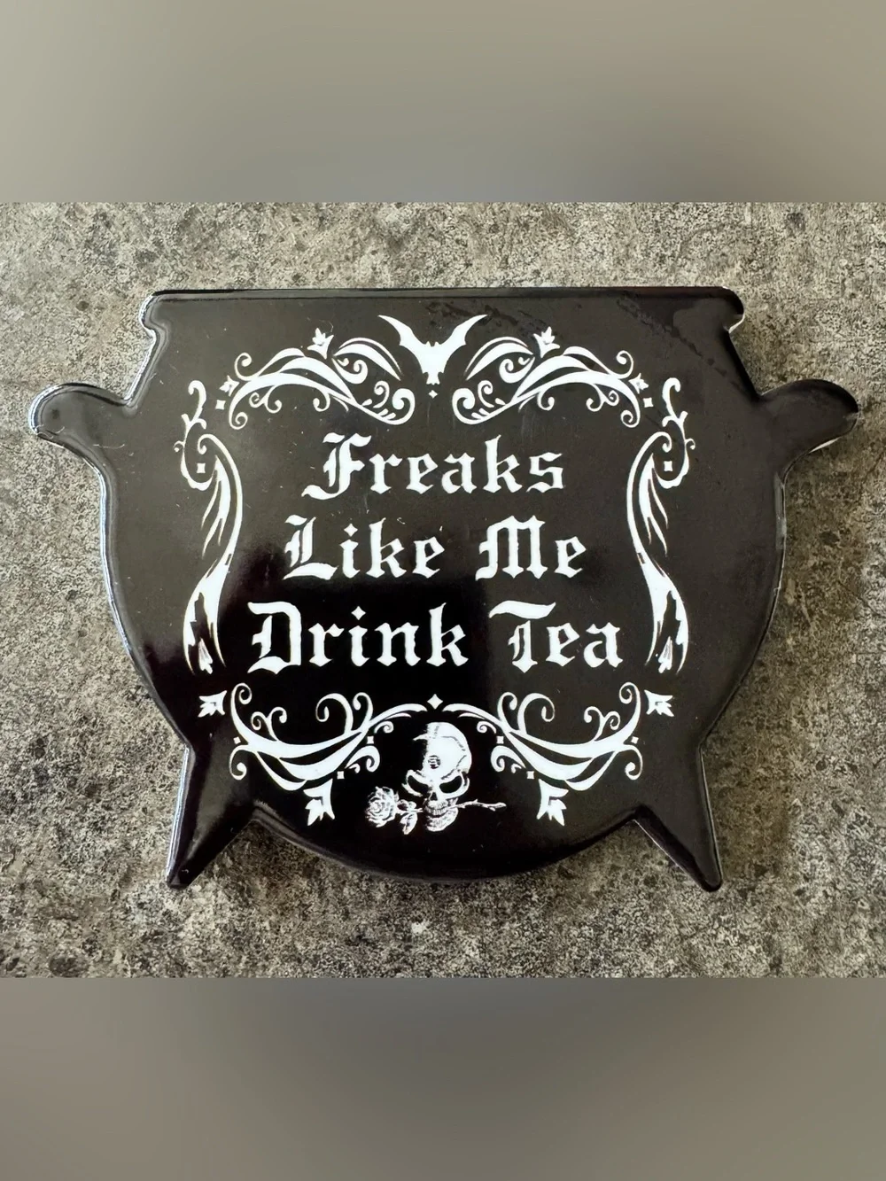 Freaks Like Me Drink Tea Ceramic Coaster Skull Bat Witchy Halloween